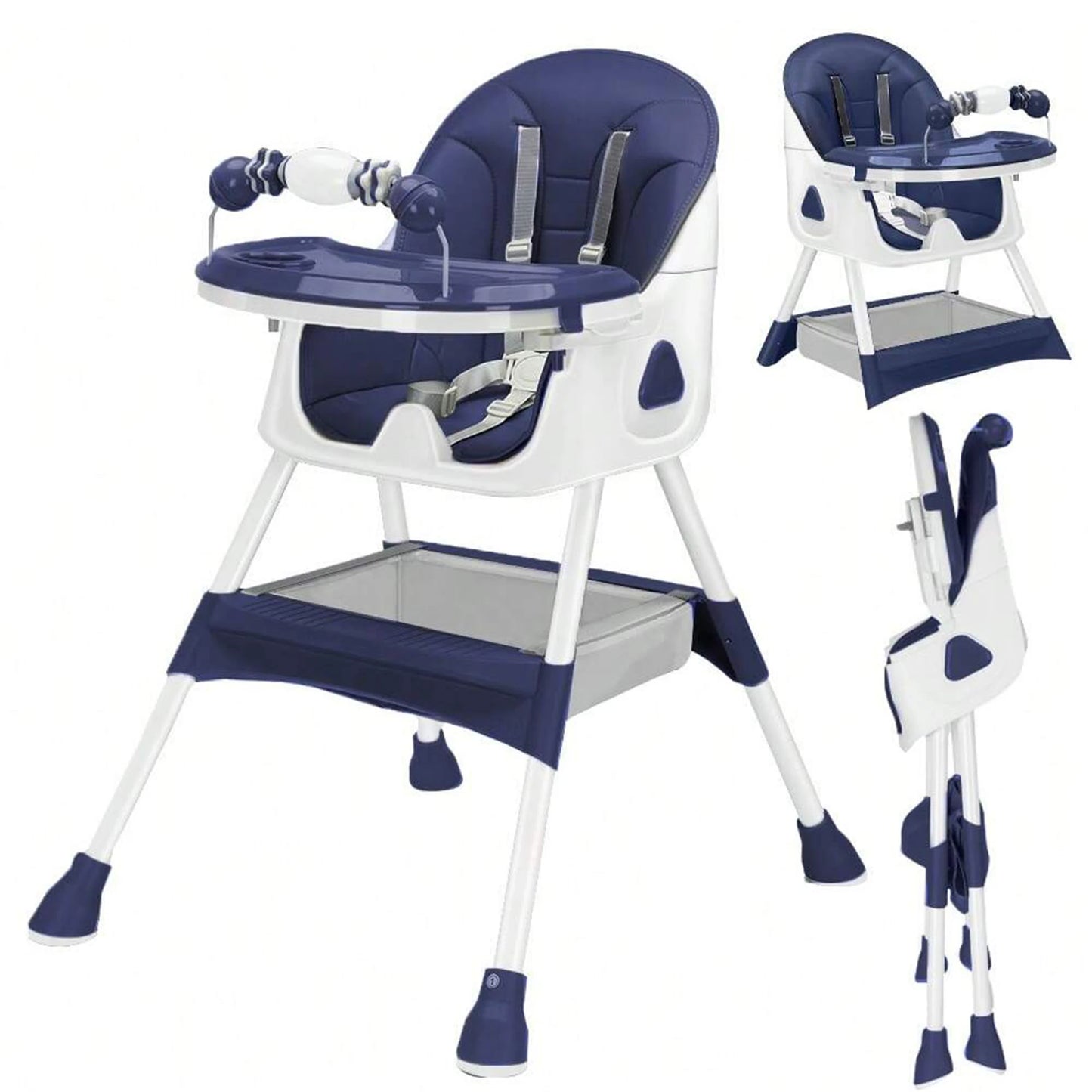 Foldable Baby High Chair with Anti-Slip Base, Toy Rack, and Removable Tray – Ages 6 Months+