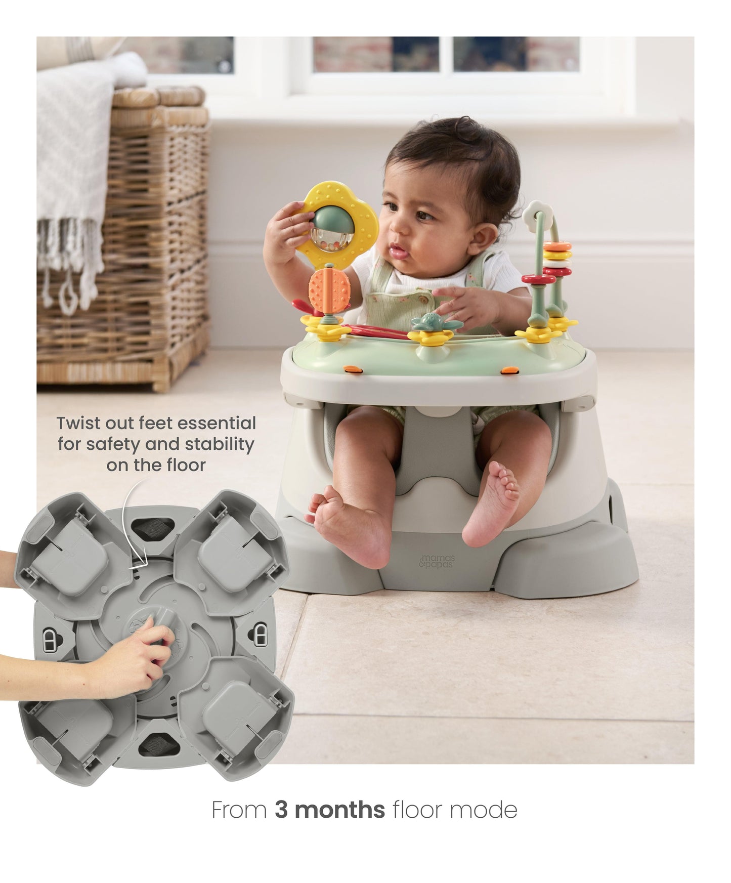 Bug 3-in-1 Floor & Booster Seat with Activity Tray - Pebble Grey
