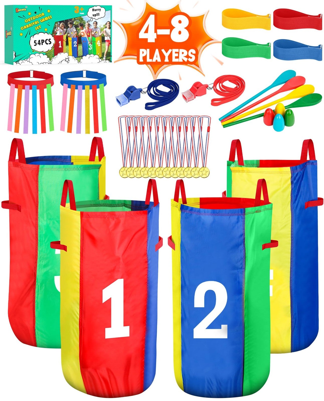 Outdoor Carnival Game Set Ages 3 Years and Up – Potato Sack Racing Bags & Egg Spoon Relay